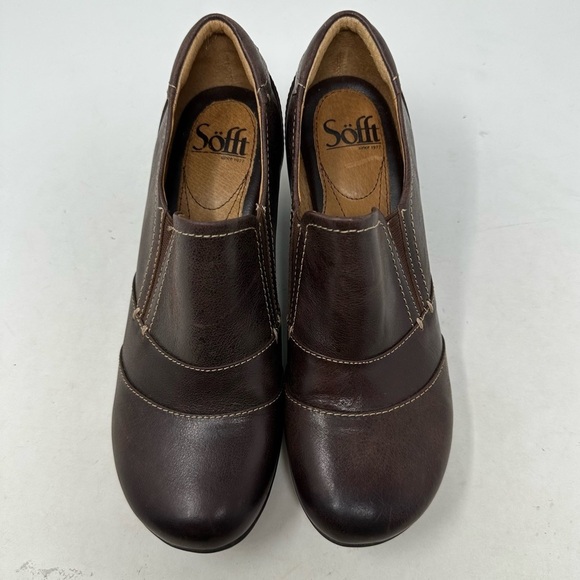 Söfft Shoes Womens 7.5M Brown Leather Upper Lining Slip On Block Heels Round Toe - Picture 2 of 16
